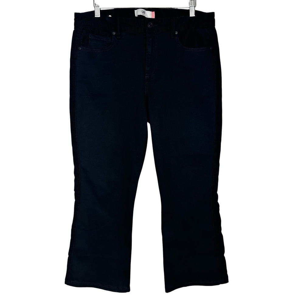 Cabi Tuxedo Kick Flare Jeans 12 Black Corduroy Stripe Cropped Stretch #4907